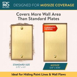 Rio Salto MIDSIZE BRASS Signature Collection Brushed Brass Gold Metal Wall Plate, Decorative Blank Cover Plate, Unused Light Switch Cover Outlet Plates, Premium, 4.94" X 3.13"