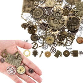 CEZOOWYEX 300 Gram Gears Charms, DIY Antique Steampunk Accessories Gears, Steampunk Jewelry Bronze Watch Cog Wheel Set for Crafting, Jewelry Making Projects, Wall Decor
