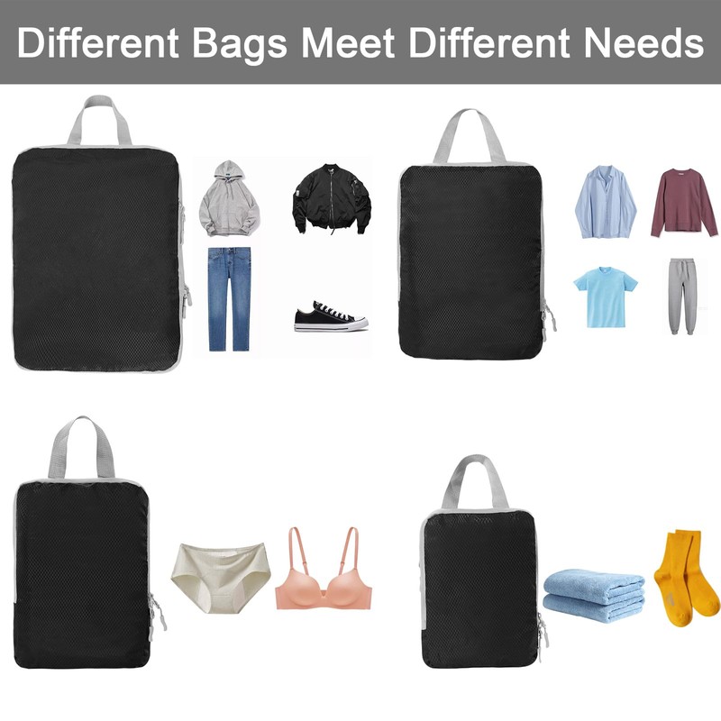 BIKHYY 4 Sets Black Compression Packing Cubes Travel Ultralight Luggage