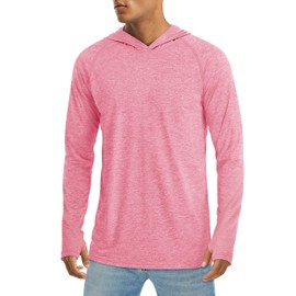 MAGCOMSEN Mens Hooded UPF 50 Long Sleeve Sun Shirts Fishing Athletic Running Workout Shirts Lightweight Summer Hooded Sweatshirt Pink M