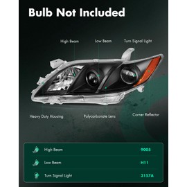 SCITOO Headlight Assembly For Toyota Camry 2007-2009 Headlamp Black Housing Amber Reflector Clear Lens 8113033652 8113033662