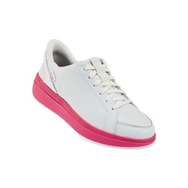 Kizik Womens Shoes: Sydney - Comfortable, Breathable, Casual Slip On Sneakers, Full Grain Tumbled Leather, Hands Free Convenience in a Timeless Style - White/Pink Peacock W7.5