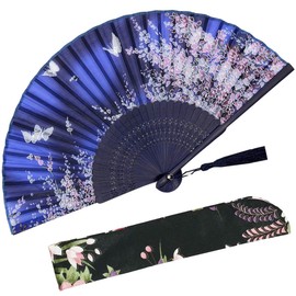 Zolee Small Folding Hand Fan for Women - Chinese Japanese Vintage Bamboo Silk Fans - for Dance, Performance, Decoration, Wedding, Party, Gift - Sakura Cherry Blossom Pattern (WZS-1)