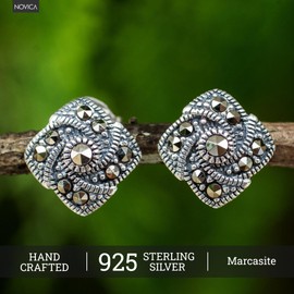 NOVICA Marcasite .925 Sterling Silver Button Earrings 'Starlight Pinwheels'