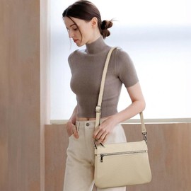 KALIDI Crossbody Bag Vegan Leather Casual Zipper Work Bag Weekender Hobo for Women shoulder Travel Dating Beige