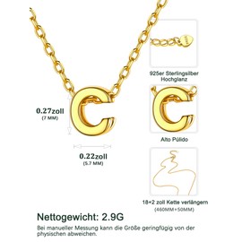 ChicSilver Letter Chain A to Z Platinum / 18 Carat Necklace with Letter Pendant with Jewellery Box for Women and Girls 925 Sterling Silver, 18K Gold Plated, c