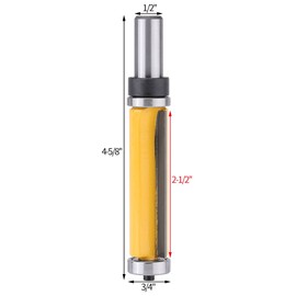 1/2" Shank Straight Router Bit Woodworking Flush Trim Router Bit Tool 2-1/2"L x 3/4''Dia with Long Cutter, Top and Bottom Bearing