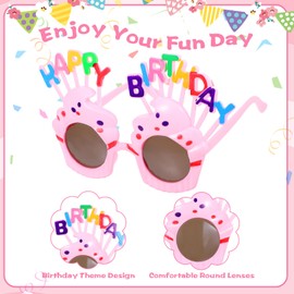Lnngub 2 Pack Happy Birthday Sunglasses Birthday Glasses Lovely Cupcake Birthday Sunglasses for Women Happy Birthday Party Glasses for Birthday Photo Props Birthday Party Decorations(Pink,Blue)