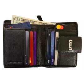 Chaps Women's Italian Leather Black RFID Zipper Purse Credit Card Clutch Wallet