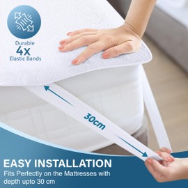 Utopia Bedding Waterproof Strap Mattress Protector Double Bed 135 x 190 cm White, (Pack of 14), Fits Up to 30 cm Deep Mattresses, Premium Terry Mattress Protector, 4 Side Elastic Strap Mattress Cover