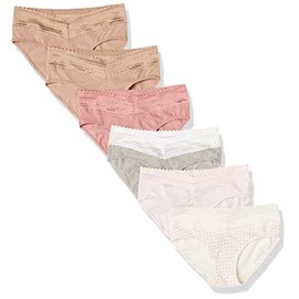 Warner's Women's Blissful Benefits Dig-Free Comfort Waist with Lace Cotton Hipster 6-Pack RU2266W, Pale Pink/Light Gray Heather/Sunset Blush/Toasted Almond/Bodytone Polka Dot/Toasted Almond, S