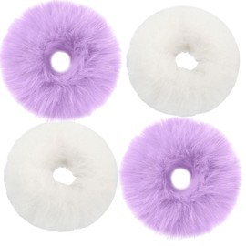 FUYUERO Chouchou Hair Ornament, Small, Adult Hair Accessory, Fluffy and Cute, Hair Accessory, Natural Fluffy, Fur Ball, Scrunchie Set, Fur (White + Purple)