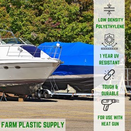 Farm Plastic Supply Polyethylene Plastic Shrink Wrap - 7 mil – Boat Shrink Film for Heat Gun, Industrial Shrink Wrap, Plastic Sheeting for Storage & Protection (Blue, 20' x 25')