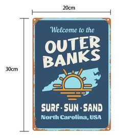 Aowotu Metal Sign Welcome To The Outer Banks North Carolina Surf Sun Sand Home Bedroom Living Room Bar Pub Wall Decor 12x8 Inch