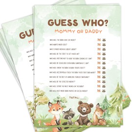 50 Guess Who Mommy or Daddy Baby Shower Game Cards, Woodland Baby Shower Games For Girl or Boy, Woodland Animal Theme