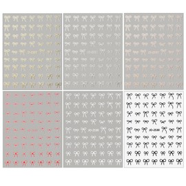 6 Colors Bronzing Bow Nail Stickers for Nail Art Cute Bow Nail Decals 3D Nail Art Stickers Nail Bow Stickers for Nails Design Nail Bows Ribbon Bowknot Nails Stickers Women Girl Manicure Nail Supplies