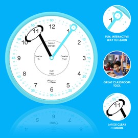 Educational Wall Clock - Silent Movement Time Teaching Clock for Teacher's Classrooms and Kid's Bedrooms with Window Hands, Perfect for Children with Special Needs.
