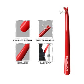 Footfoyer Long shoehorn that is comfortable to wear and has a handle is ideal for both men and women (Red(pack of 1))