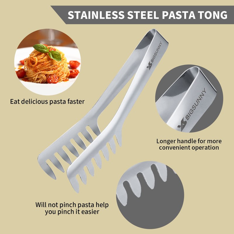 MSY BIGSUNNY 2 Pack Pasta Tong, Stainless Steel Food Tong
