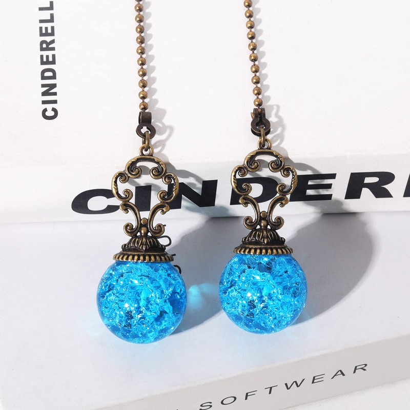 Ceiling Fan Pull Chain, 2 Pieces Lake Blue Ice Cracked