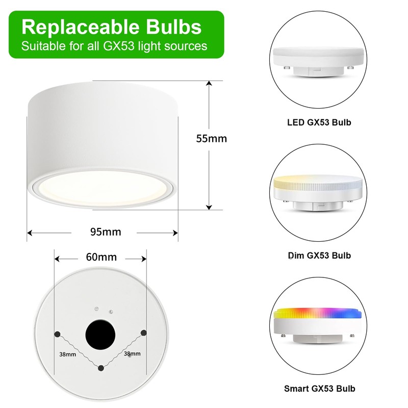 KYOTECH LED Surface-Mounted Spotlight, 4000 K Ceiling Spotlights, Matt White,