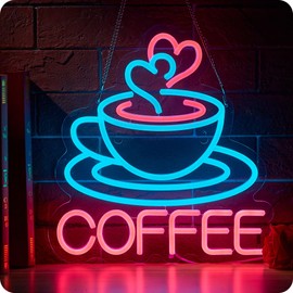 Coffee Neon Sign for Business, USB Powered Dimmable Bright Signs for Coffee Shop Bar Station (16.5 X 12.6 in)