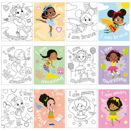 Tatuo 6 Pieces Black Girl Pre Drawn Canvas for Painting 8 x 10 Inch Pre Drawn Stretched Outline Canvas Sip and Paint Kit for Adults Kids Birthday Gifts