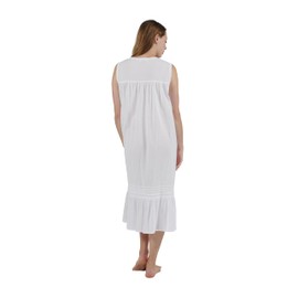 LA CERA Women's 100% Cotton Woven Crochet Sleeveless Gown, 1250G, White, XL