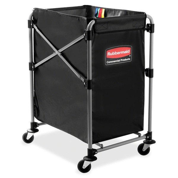 Rubbermaid Commercial Products, Collapsible X Cart - Transport Laundry, Supplies and Groceries, Commercial Industrial Laundry Cart with Wheels, Steel, 4 Bushel (150 L), 24" L x 20" W x 24" H, Black