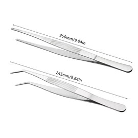 Curved Tweezers Blunt Tweezers 25cm Stainless Steel Professional Non Slip Long Straight Tweezers 2 Pack Angled Tweezers for Water Pet Coral Crafts Cooking Repair