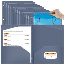 Henoyso 60 Pack 2 Pocket Folders with Clear Front Pocket 3 Hole Punched Plastic Heavy Duty Folders for 3 Ring Binder for 11 x 9 Inch Paper Holder Office Classroom(Navy Blue)