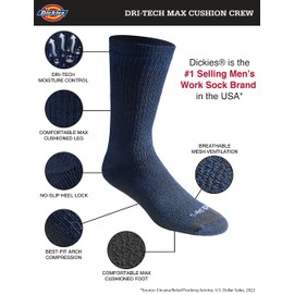 Dickies Men's Dri-Tech Moisture Control Max Full Cushion Crew Socks, Available in M-XL (6, 12 Pairs), Navy Marl (6 Pairs), Large