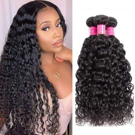Vanlov Human Hair Bundles Brazilian Water Wave Bundles Human Hair 3 Bundles 100% Unprocessed Water Wave Bundles Hair Extensions Natural Black Color for Women 16 18 20inch