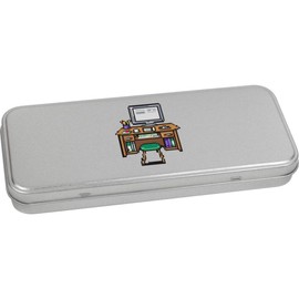 'Organized Desk Pixel Art' Metal Hinged Stationery Tin/Storage Box (TT00232240)
