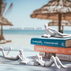 RIRPUAE White Home Decor Thinker Reading Women Statue for Living Room, Modern Shelf Decor Accent Decorations, Resin Collectible Figurines Display for Office Bedroom Table Desk,White