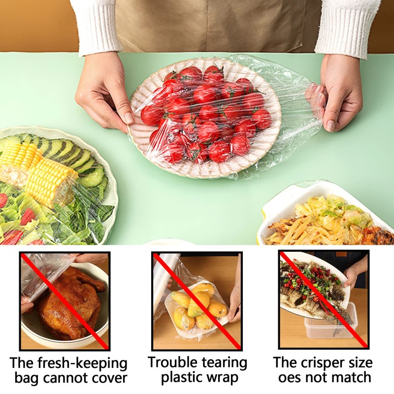 Pack of 300 Cling Film with Elastic Band, Food Covers,