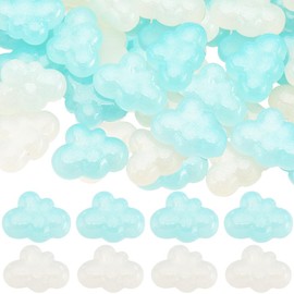 SUNNYCLUE 1 Box 40Pcs Cloud Cabochon Mini Resin Cabochons Flatback Lovely Glitter Clouds White Blue Rainbow Iridescent Plating Cute Resin Charms for DIY Crafts Hairpins Scrapbooking Embellishments
