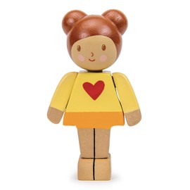 Tender Leaf Toys - We are Family - Caramel Girl - Eco-Friendly Multicultural Wooden Dolls with Moving Arms - Build Your own Family - Encourages Imaginative Play, Empathy and Social Skills - Age 3+
