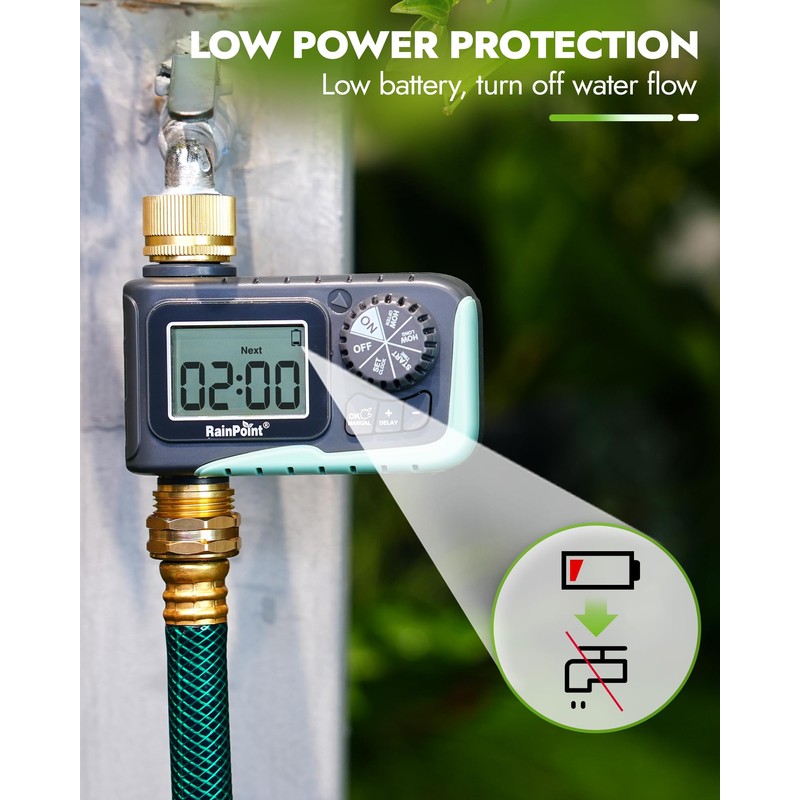 RAINPOINT Sprinkler Timer with Brass Inlet & Outlet, Programmable Hose