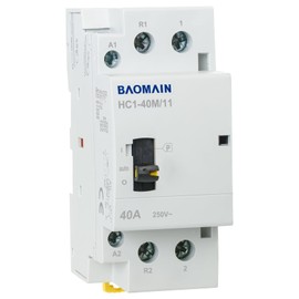 Baomain 24V AC 2-Pole Contactor, 40A 1NO1NC Normally Open + Normally Closed, DIN Rail Mount - Manual & Automatic Switchable for HVAC, Motor, Pump, Lighting HC1-40M/11-24VAC