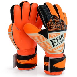 EFAH SPORTS Football Goalkeeper Gloves For Kids Boys Children Youth Soccer Goaile Glove With Fingersave and Double Wrist Protection Strong Grip Palms (Size 5 suitable for 9 to 12 years old, Orange)