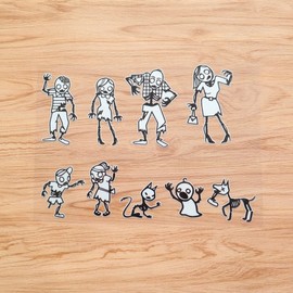 Zombie Stick Family Figure Pet Dog Car Truck Bumper Sticker Decal Vinyl - Set of 9 Reflective - White Background