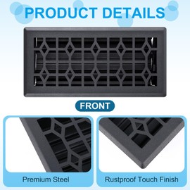 Zonon 4 Pcs Floor Vent Cover 4 x 10 Inch Black Walkable Floor Register Heavy Duty Register Metal Decorative Vent Cover with Adjust Air Damper Rust Proof Finish for Home