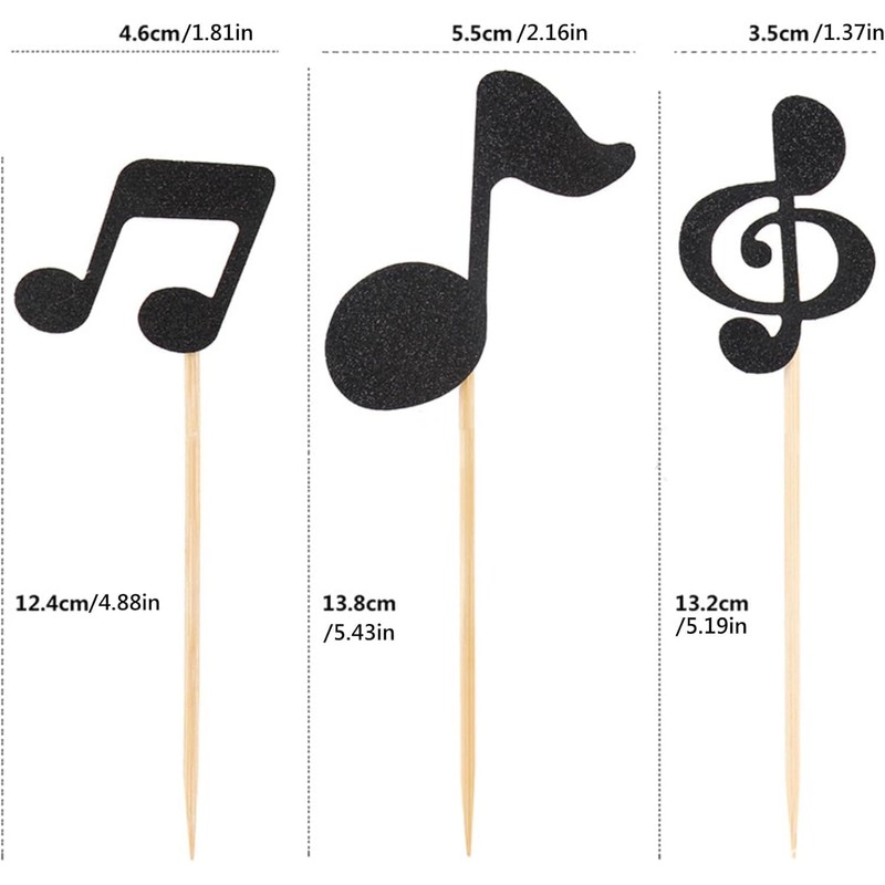 36pcs Musical Notes Cupcake Toppers，Black Glitter Note Cupcake Picks For