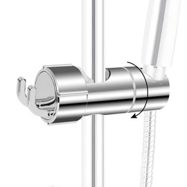 Adjustable Shower Holder with 2 Hooks, Shower Head Holder for Sliding Bar, Adjustable 19-25 mm, Universal Shower Head Holder, No Drilling, Rotatable Shower Holder Shower Head Holder for Shower Rail