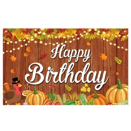 ANFEST Thanksgiving Birthday Banner with Fall Themed, 5.91x6.3ft Autumn Birthday Background Bunting, Flag Crafted with Polyester for Outdoor or Indoor Party Decoration on the Party Wall or Table in Home Office