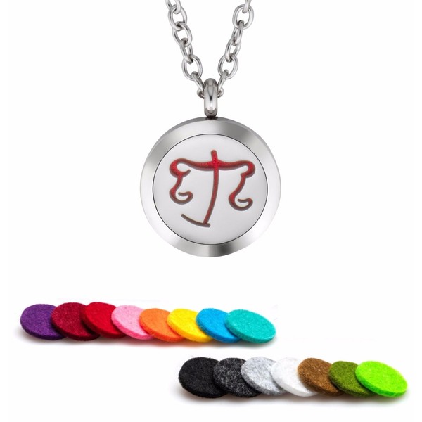 Essential Oil Diffuser Necklace Pendant Stainless Steel Zodiac Libra