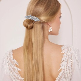 KFHENSOMR Rhinestone Hair Clips 4Pcs Silver Wedding Hair Clips Bridal Crystal Bobby Pins Leaf Flower Bridal Hairpin Barrette Alloy Crystal Hairpins for Women Bridesmaids Prom Party