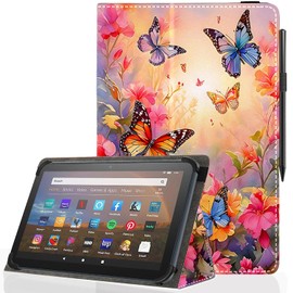 Pudiceva Universal 10 10.1 Inch Android Tablet Case,Slim Folding Stand Cover for All 9"-10.5" Touchscreen Tablet Case with Stylus Pen Holder,Butterfly 05