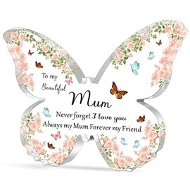 WTOPP Mum Gifts,Best Mum Birthday Gifts,Christmas Or Mothers Day Gift For Mum,Beautiful Butterfly Shaped Acrylic Plaque,Thoughtful Mum Gifts From Daughter Son - To My Beautiful Mum